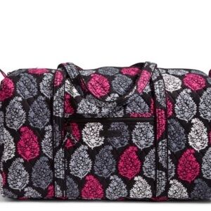 VERA BRADLEY Northern Lights XL Duffle Bag Black Hot Pink Gray 2 Handles Zipper